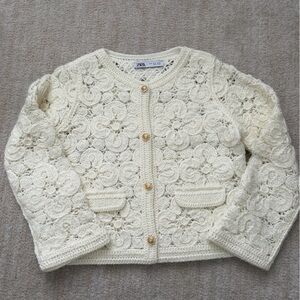 Zara Cream Crochet Floral Cardigan